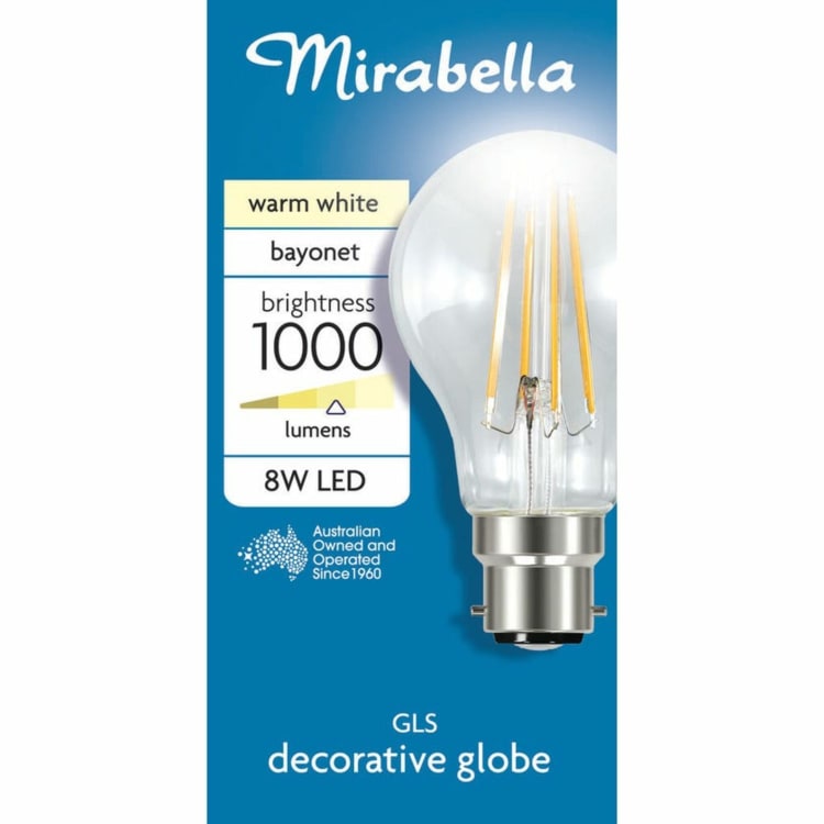 Mirabella LED Globe A60 2700K 8W Warm White