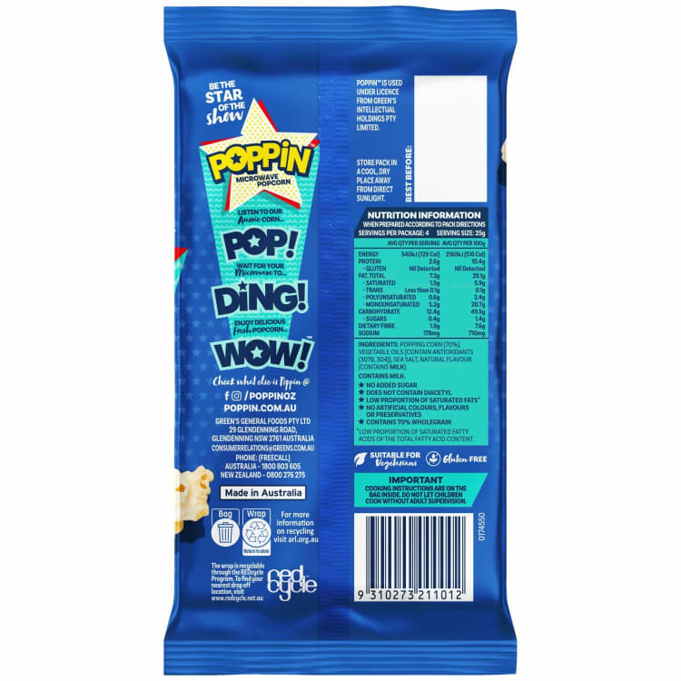 Poppin Microwave Popcorn Sea Salt