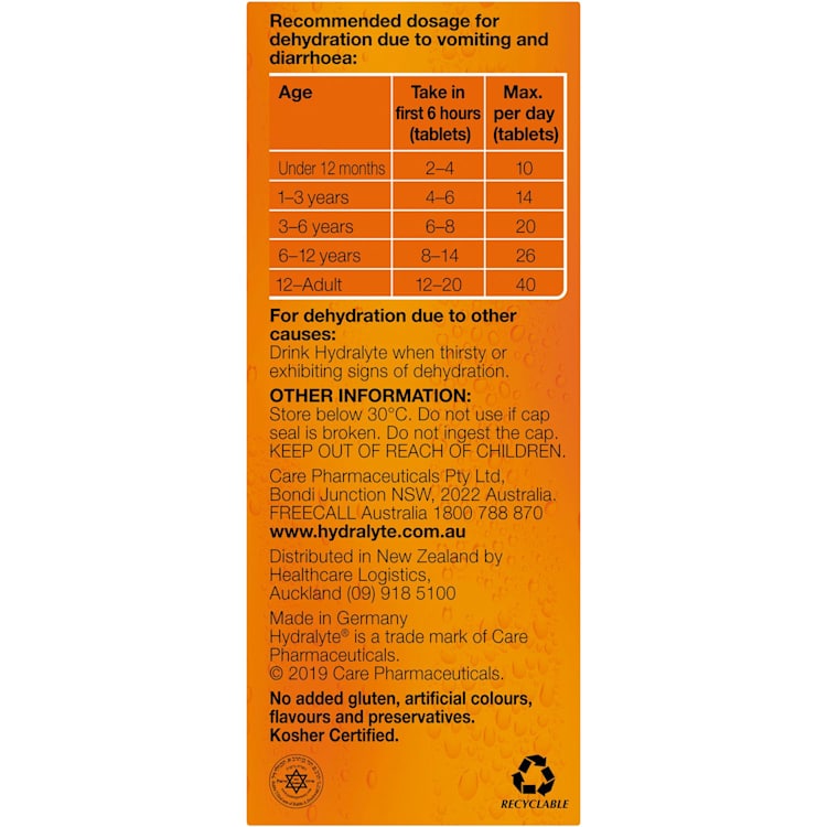 Hydralyte Effervescent Electrolyte Tablets Orange