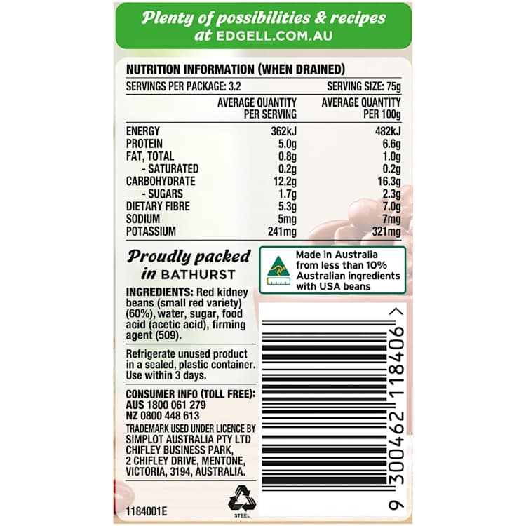 Edgell Kidney Beans Red No Added Salt