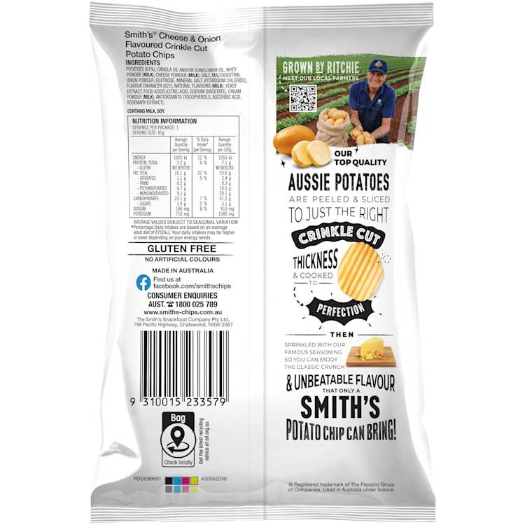 Smith's Single Pack Crinkle Cheese & Onion