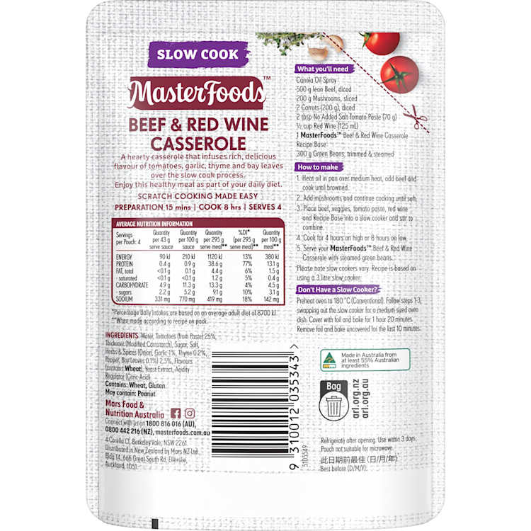 MasterFoods Slow Cooker Beef & Red Wine Casserole