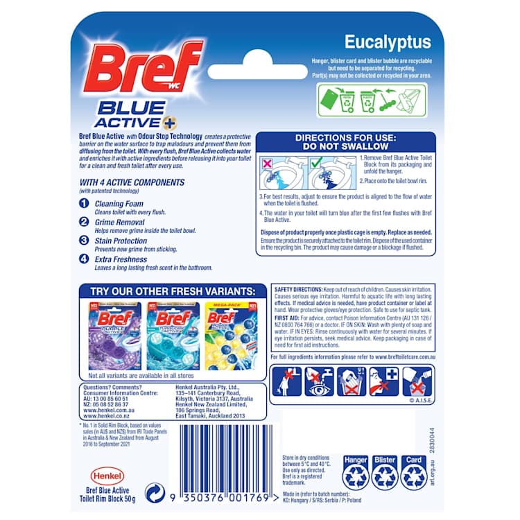 Bref Blue Active Eucalyptus Rim Block Toilet Cleaner