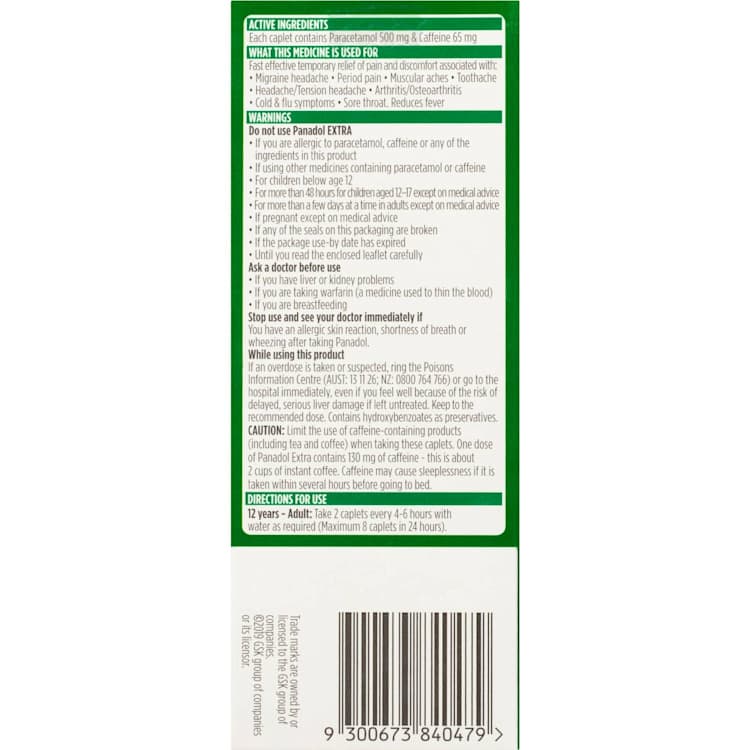 Panadol Extra with Optizorb, Paracetamol Pain Relief Caplets