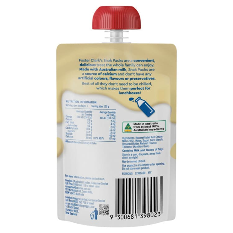 Foster Clark's Snak Pack Custard Pouch Vanilla