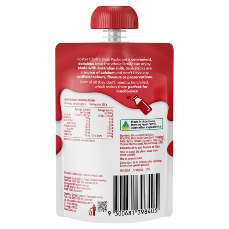 Foster Clark's Snak Pack Custard Pouch Strawberry