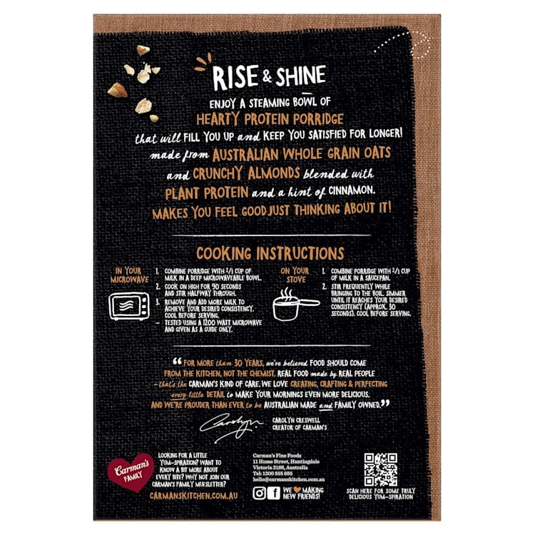 Carman's Protein Rich Porridge Almond Vanilla Cinnamon
