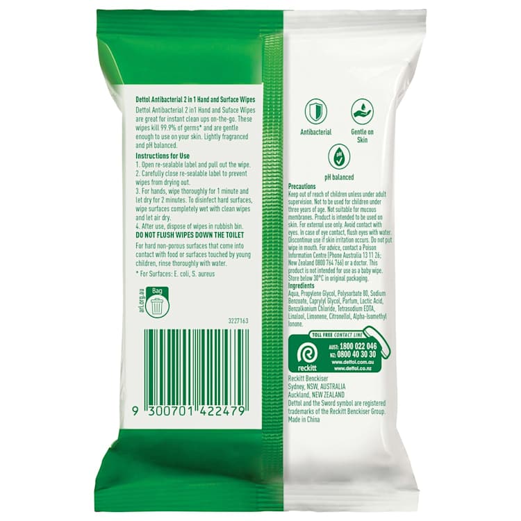 Dettol 2 in 1 Hands and Surfaces Antibacterial Wipes