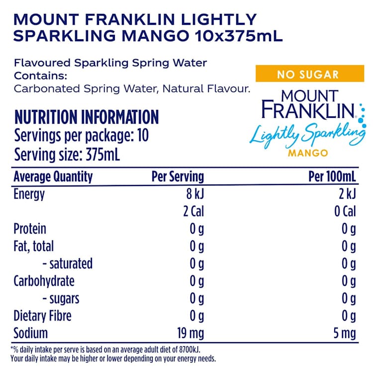 Mount Franklin Lightly Sparkling Water Mango Multipack Cans