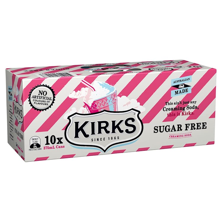 Kirks Sugar Free Creaming Soda Multipack Cans Soft Drink 375mL