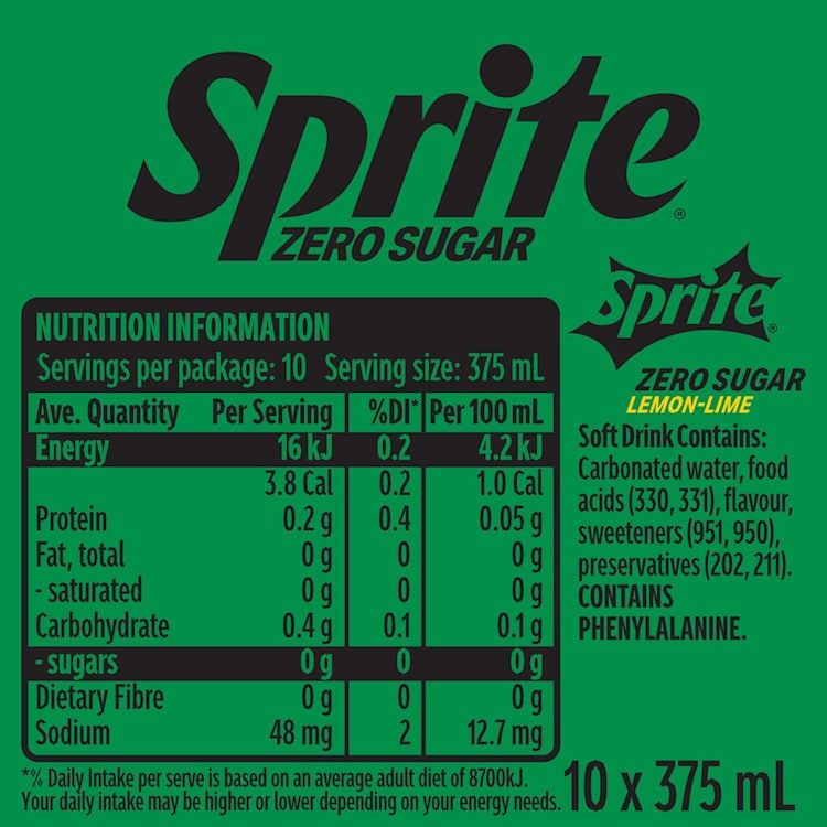 Sprite Zero Sugar Lemonade Soft Drink Multipack Cans