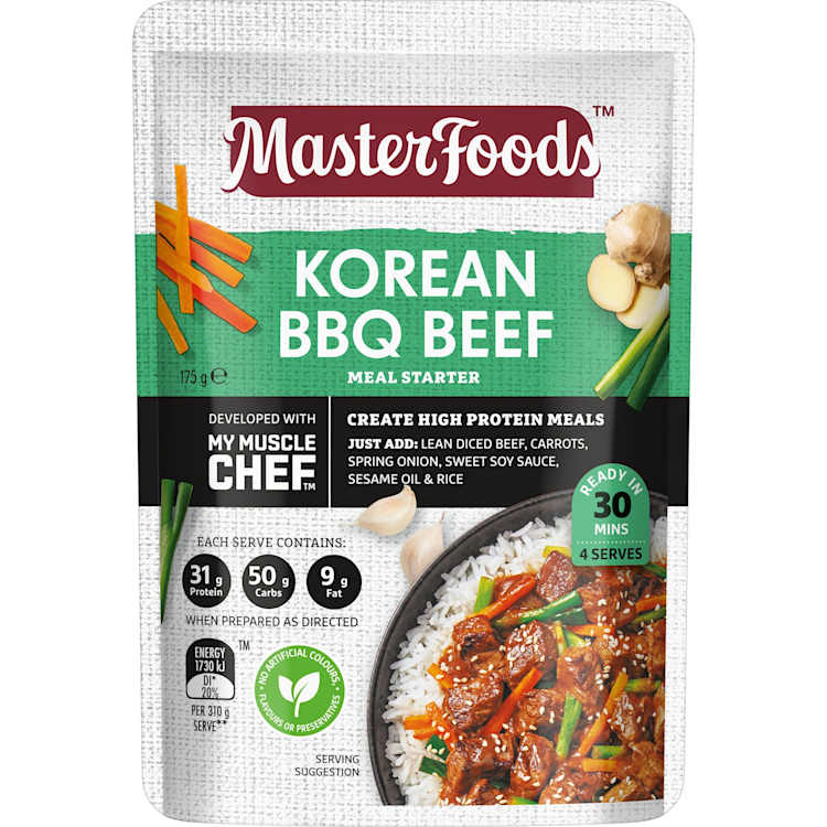 Masterfoods Recipe Base My Muscle Chef Korean Bbq Beef 6X175G Pouch