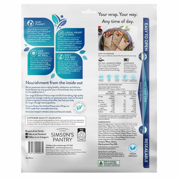 Simson's Pantry No Artificial Preservatives Mixed Wholegrain Large Wraps