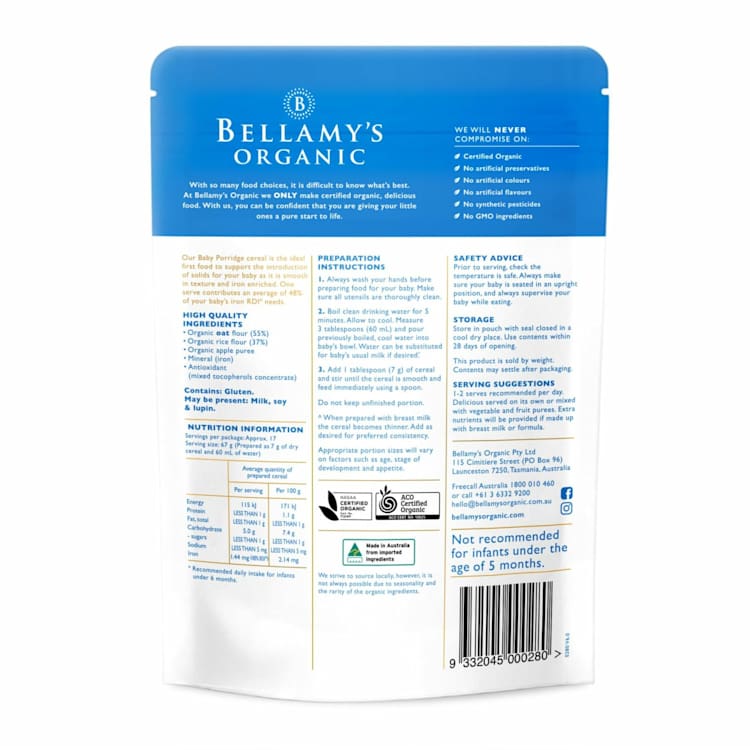 Bellamy's Organic Baby Porridge
