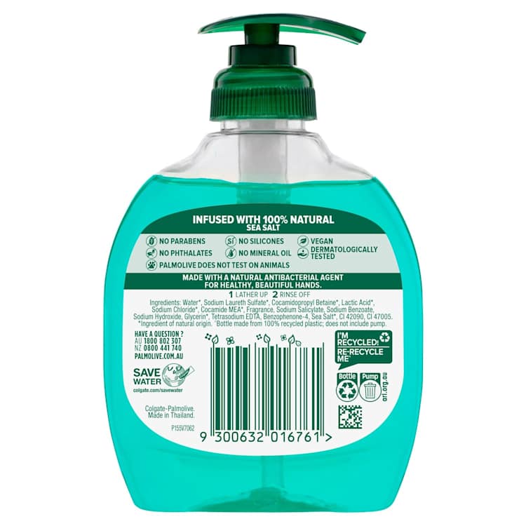 Palmolive Antibacterial Liquid Hand Wash Soap Sea Minerals Deep Cleansing Pump 0% Parabens Recyclable