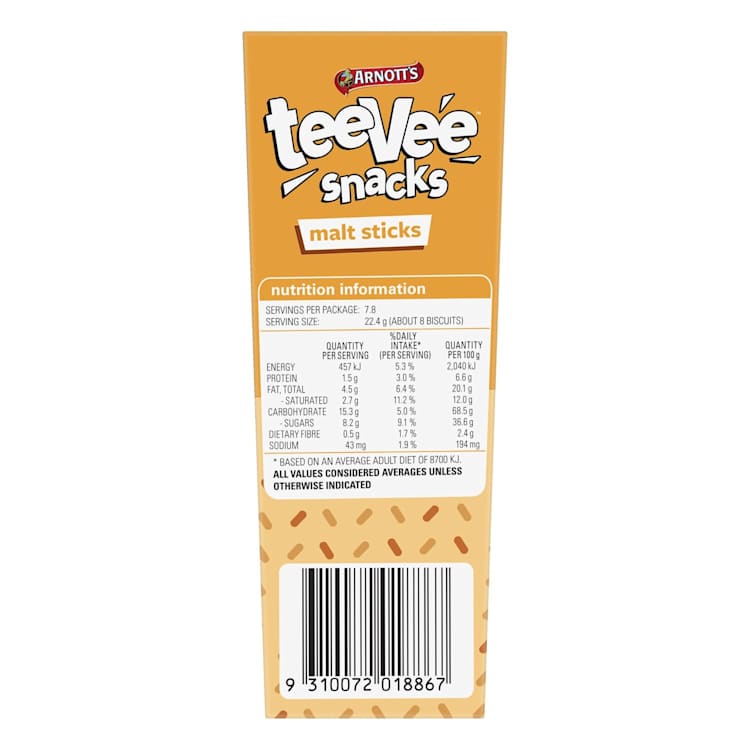 Arnott's Tee Vee Snacks Malt Sticks