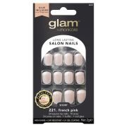 GLAM SHORT SQUARE FRENCH PINK 24PC PRESS ON NAILS 2GM