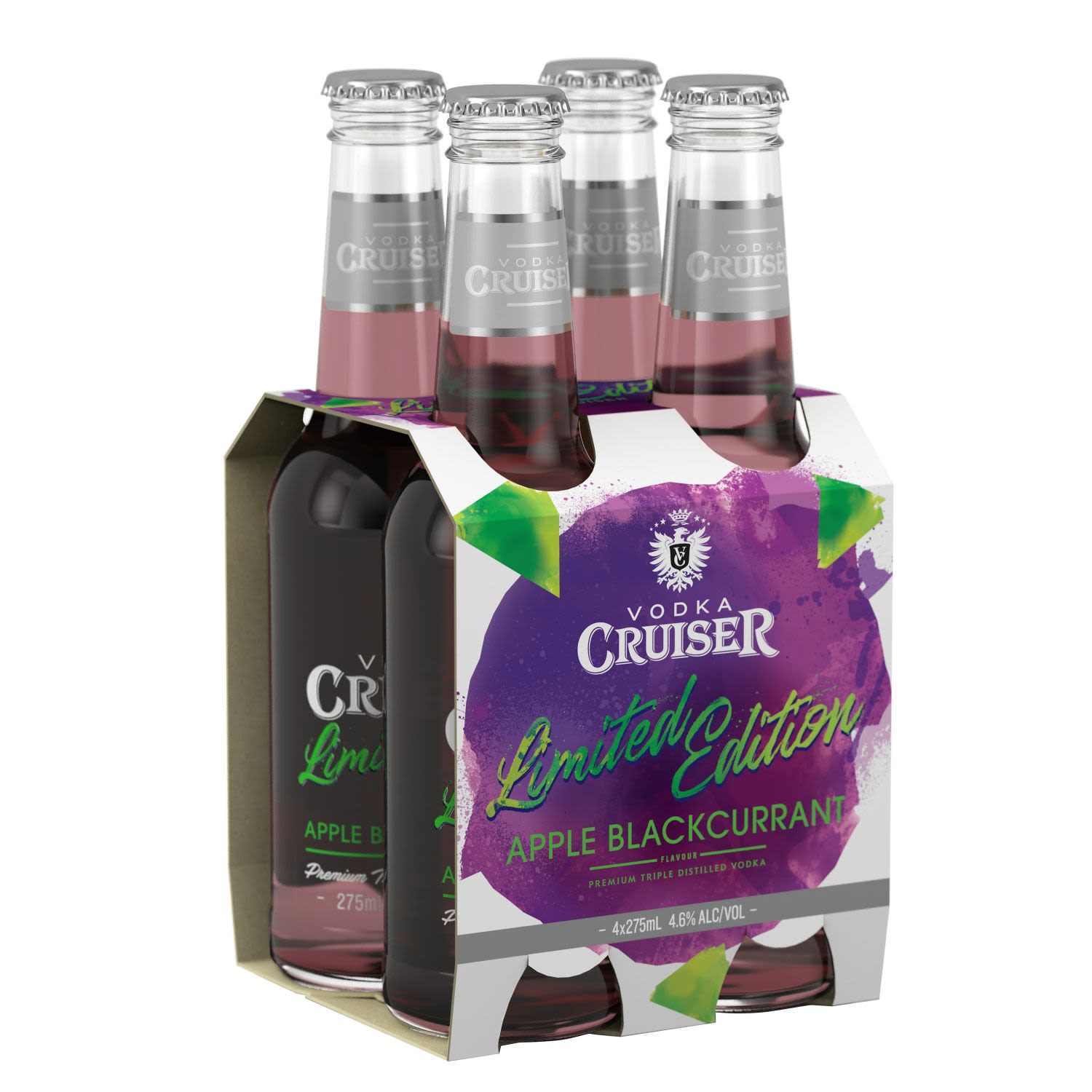 Vodka Cruiser Limited Edition Apple Blackcurrant Bottle 275mL 4 Pack