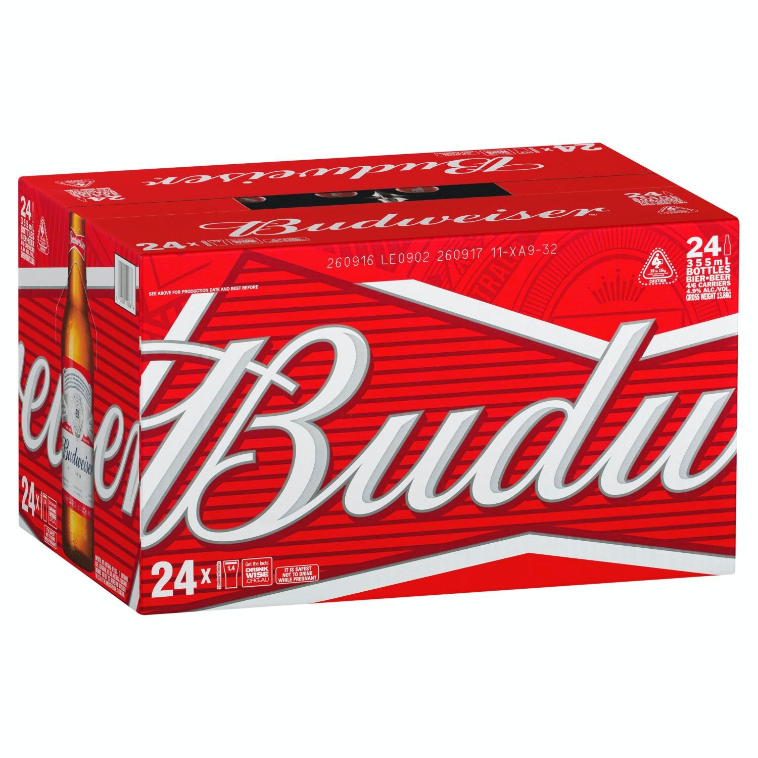 Budweiser Lager Bottle 355mL 24 Pack