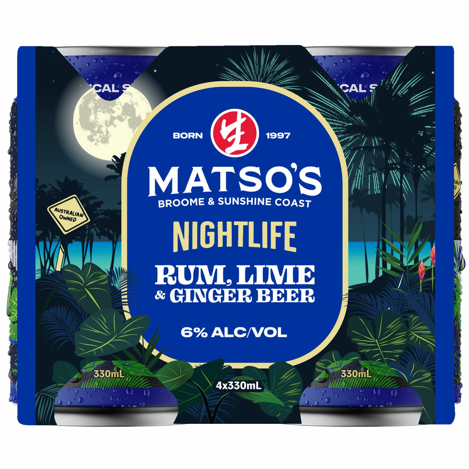 Matsos Nightlife Ginger Beer w Rum & Lime 330ml Can 4 Pack