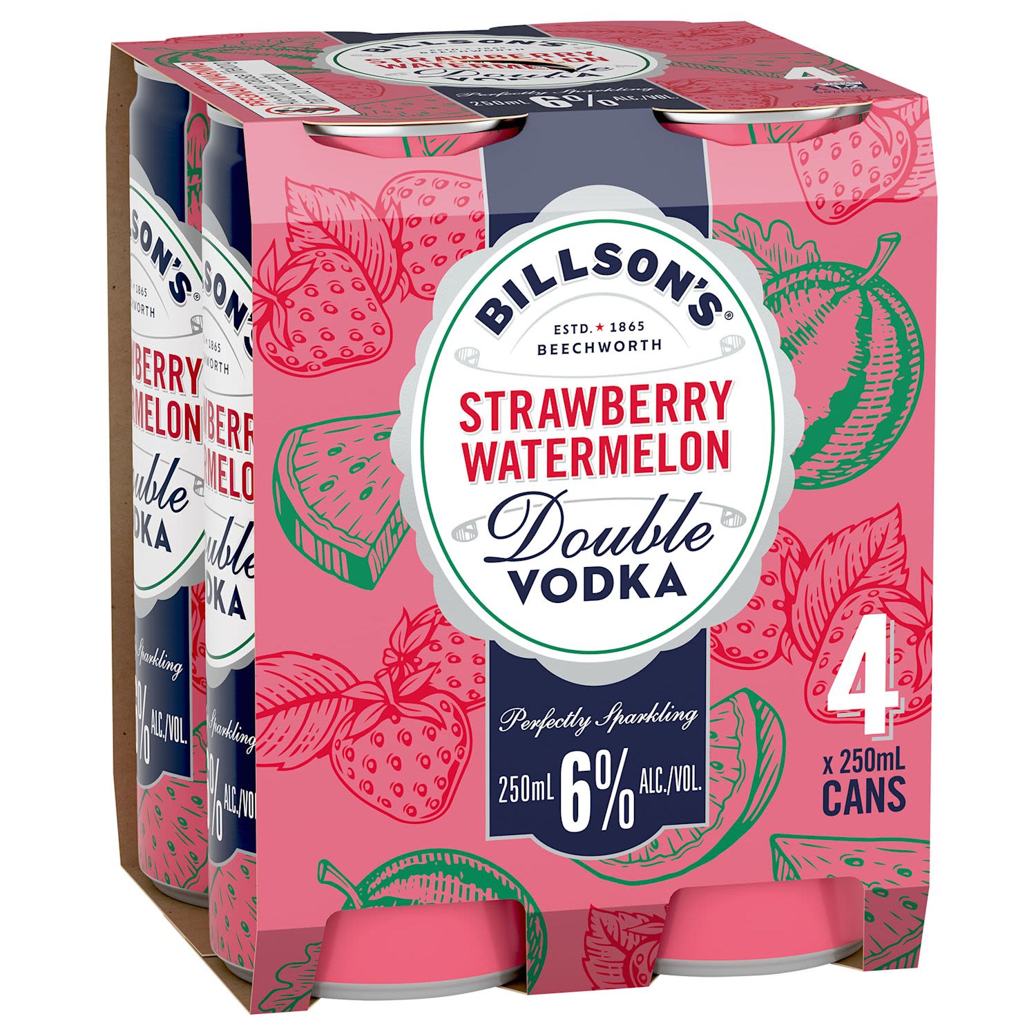 Billson's Double Vodka with Strawberry & Watermelon 250mL Can 4 Pack