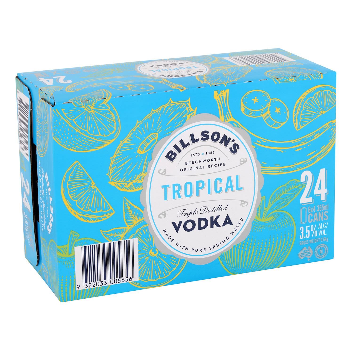 Billson's Vodka with Tropical Can 355ml 24 Pack