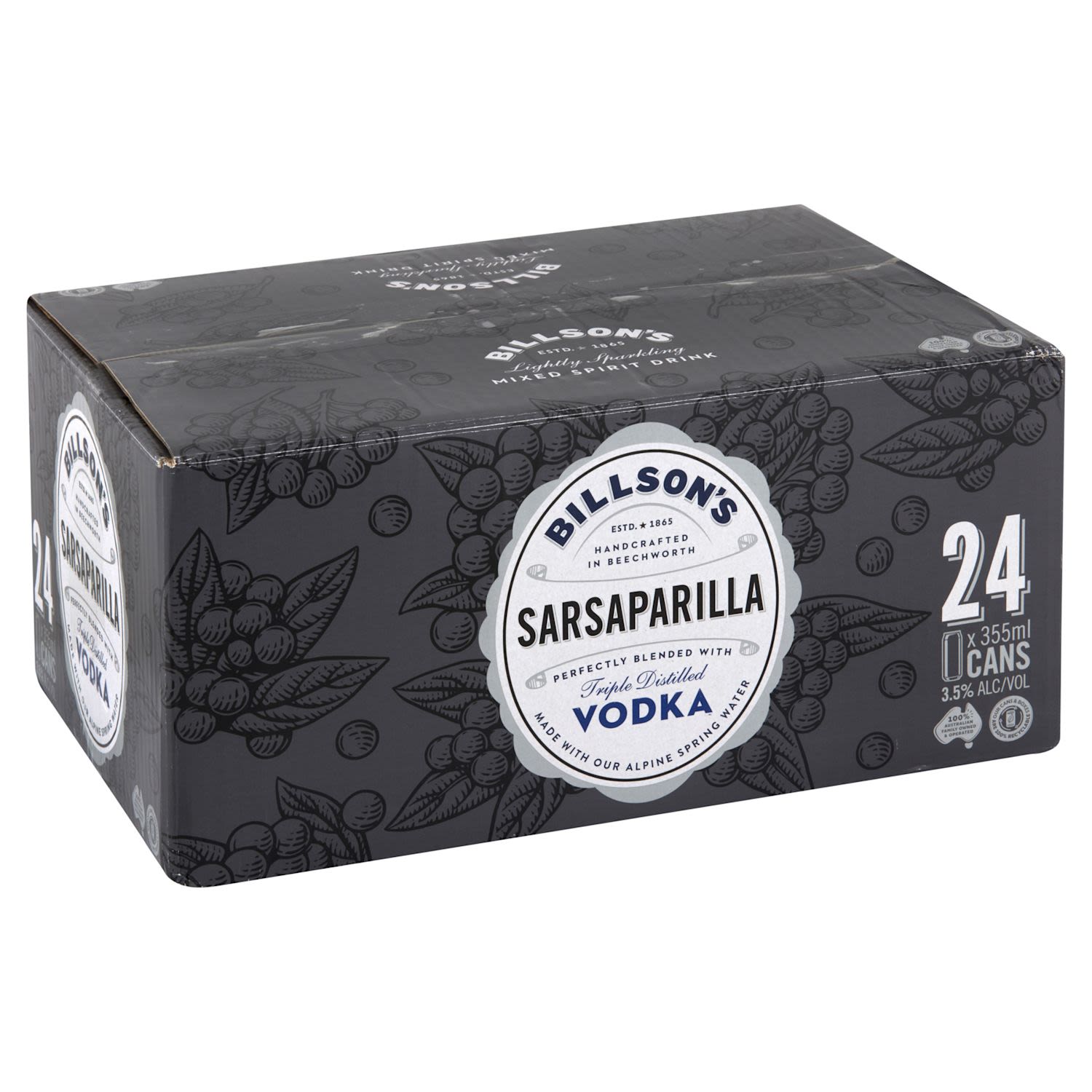 Billsons Vodka with Sarsprila 355ml Can 24 Pack