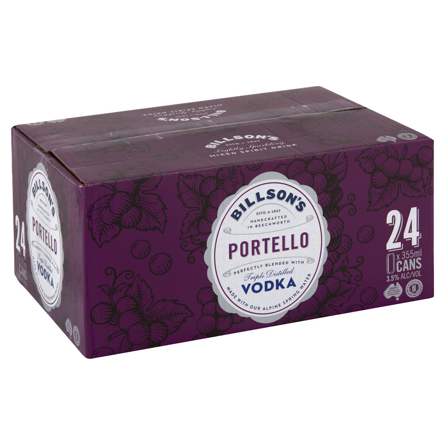 Billson's Vodka with Portello Can 355ml 24 Pack