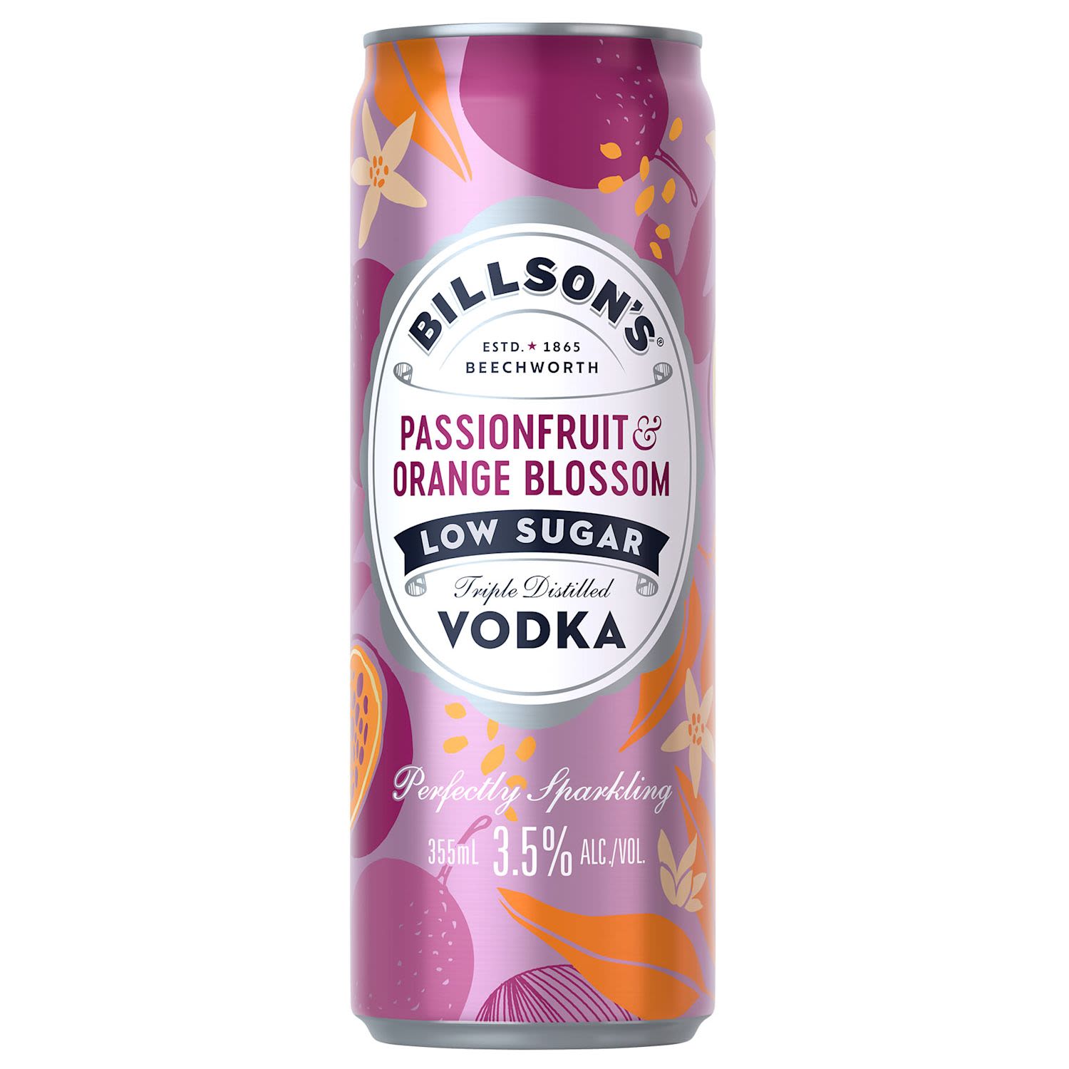 Billson's Passionfruit Orange Blossom Low Sugar Vodka Can 355mL