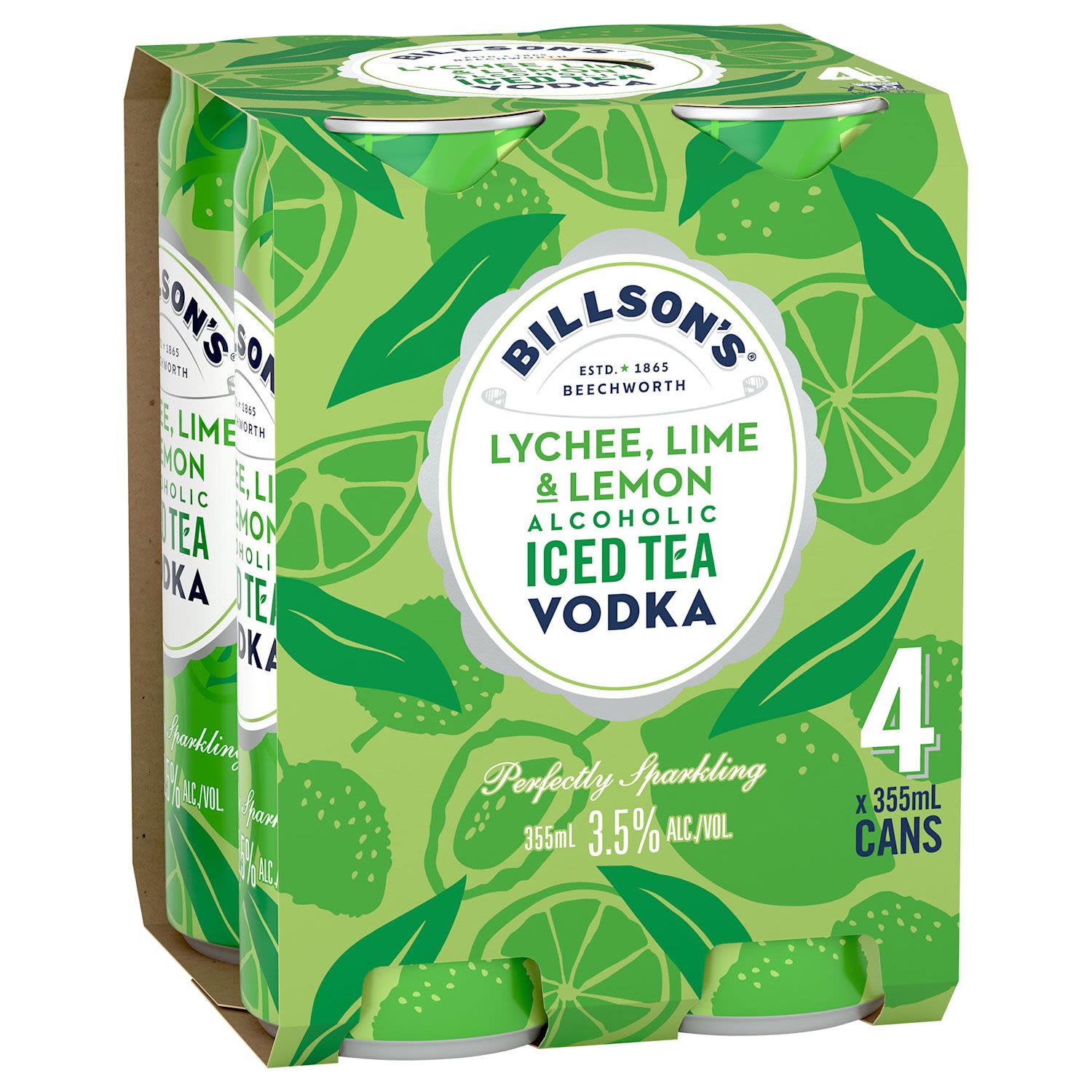 Billson's Vodka with Lychee, Lime & Lemon Iced Tea 355mL Can 4 Pack