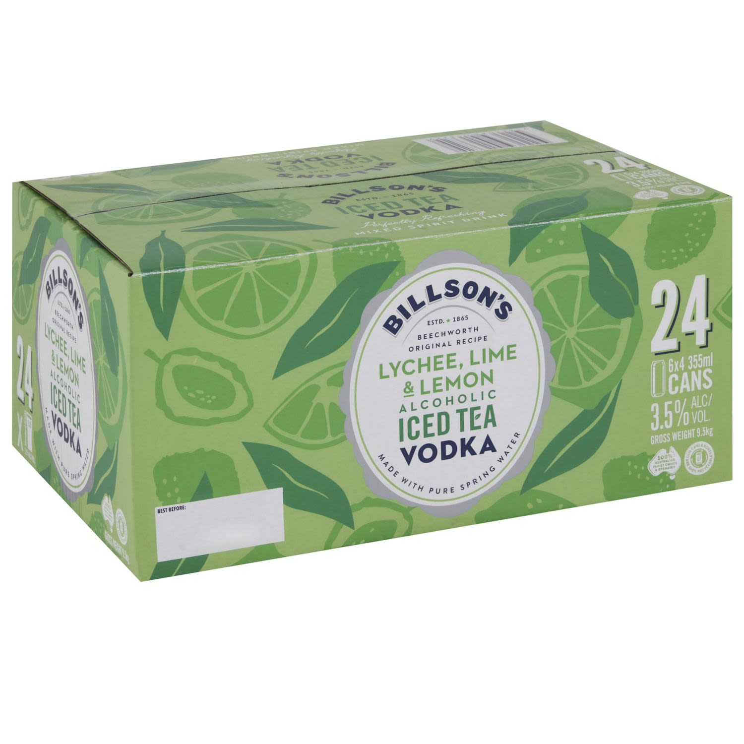 Billson's Vodka with Lychee, Lime & Lemon Iced Tea 355mL Can 24 Pack