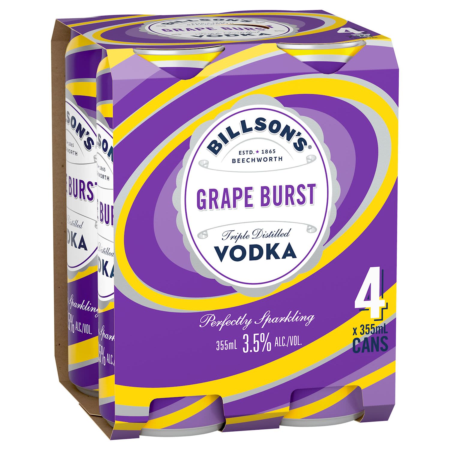 Billson's Vodka with Grape Burst Can 355ml 4 Pack