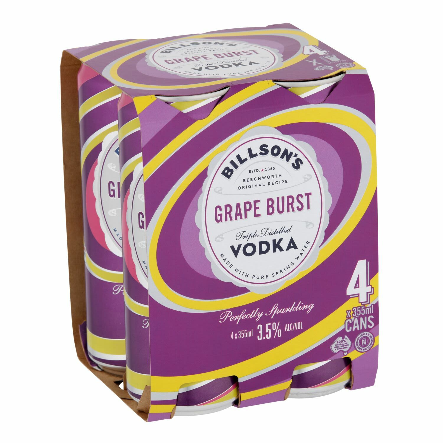 Billson's Vodka with Grape Burst Can 355mL 4 Pack