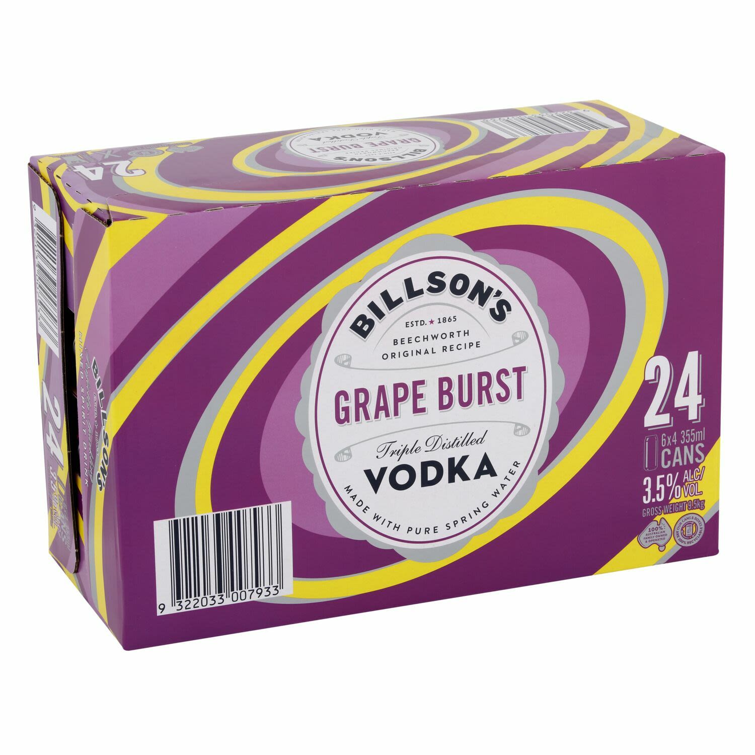 Billson's Vodka with Grape Burst Can 355mL 24 Pack