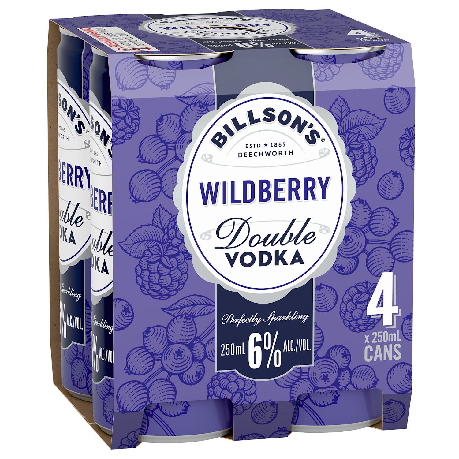 BILLSONS Double Vodka with Wildberry 250mL Can 4 Pack