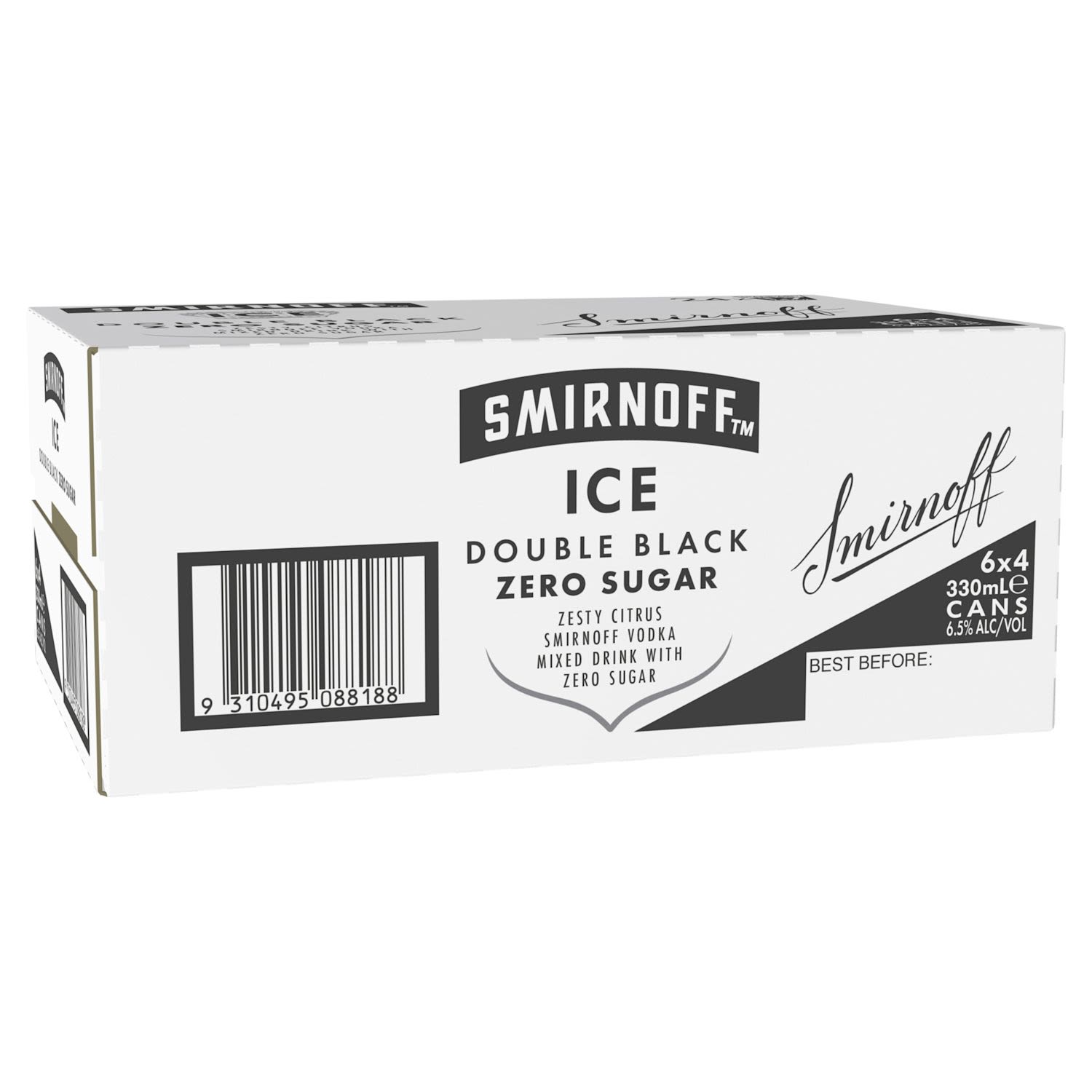 Smirnoff Ice Double Black Zero Sugar 6.5% Can 330mL 24 Pack