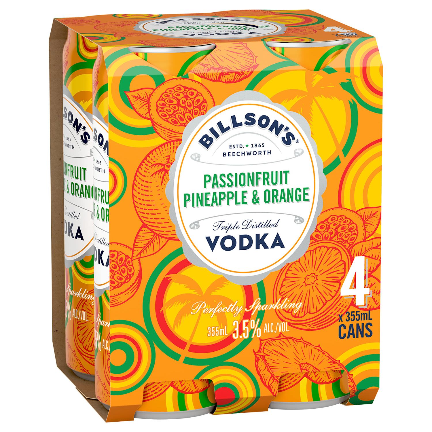 Billson's Passionfruit Pineapple Orange Vodka Can 355mL 4 Pack