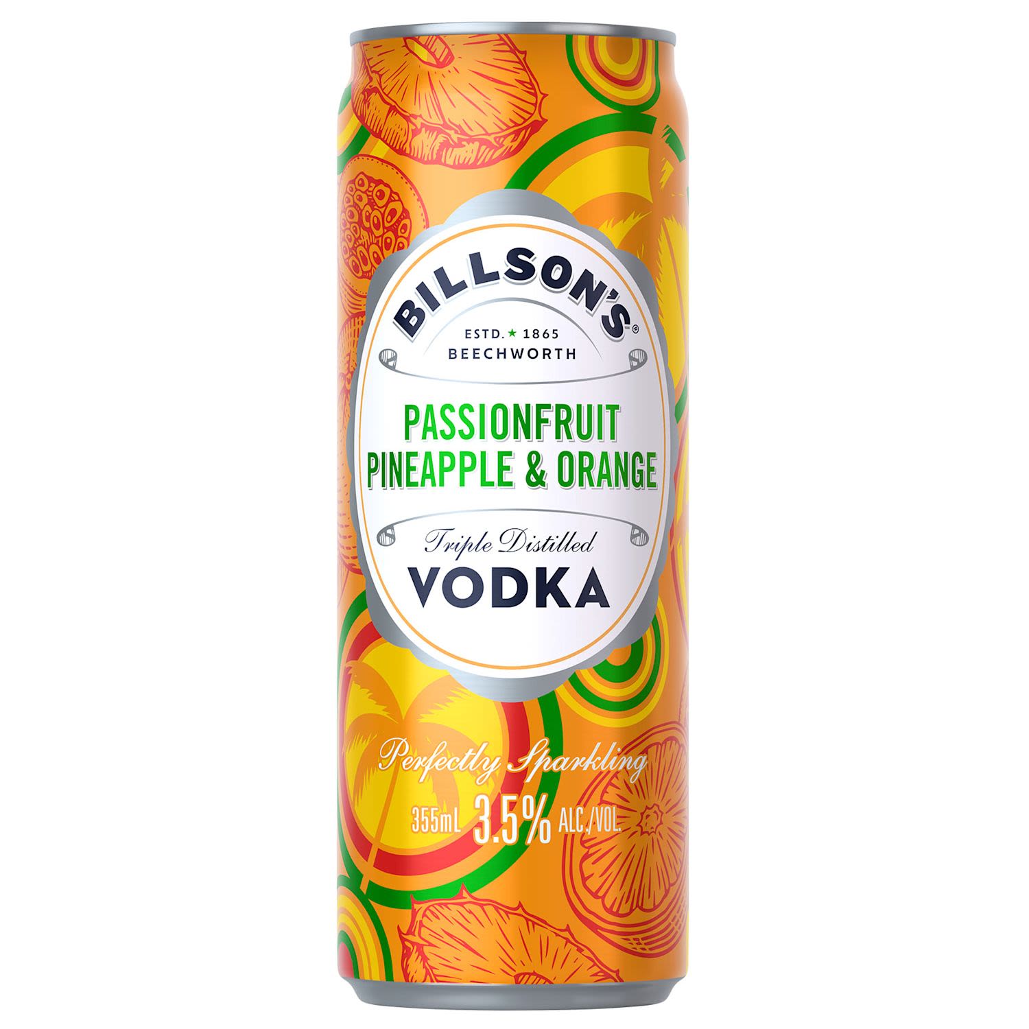Billson's Passionfruit Pineapple Orange Low Sugar Vodka Can 355mL 24 Pack