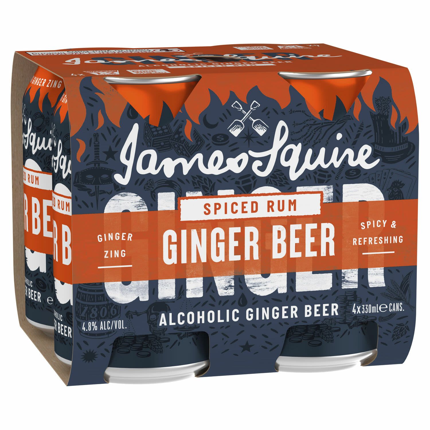 James Squire Spiced Rum Ginger Beer 330ml Can 4 Pack