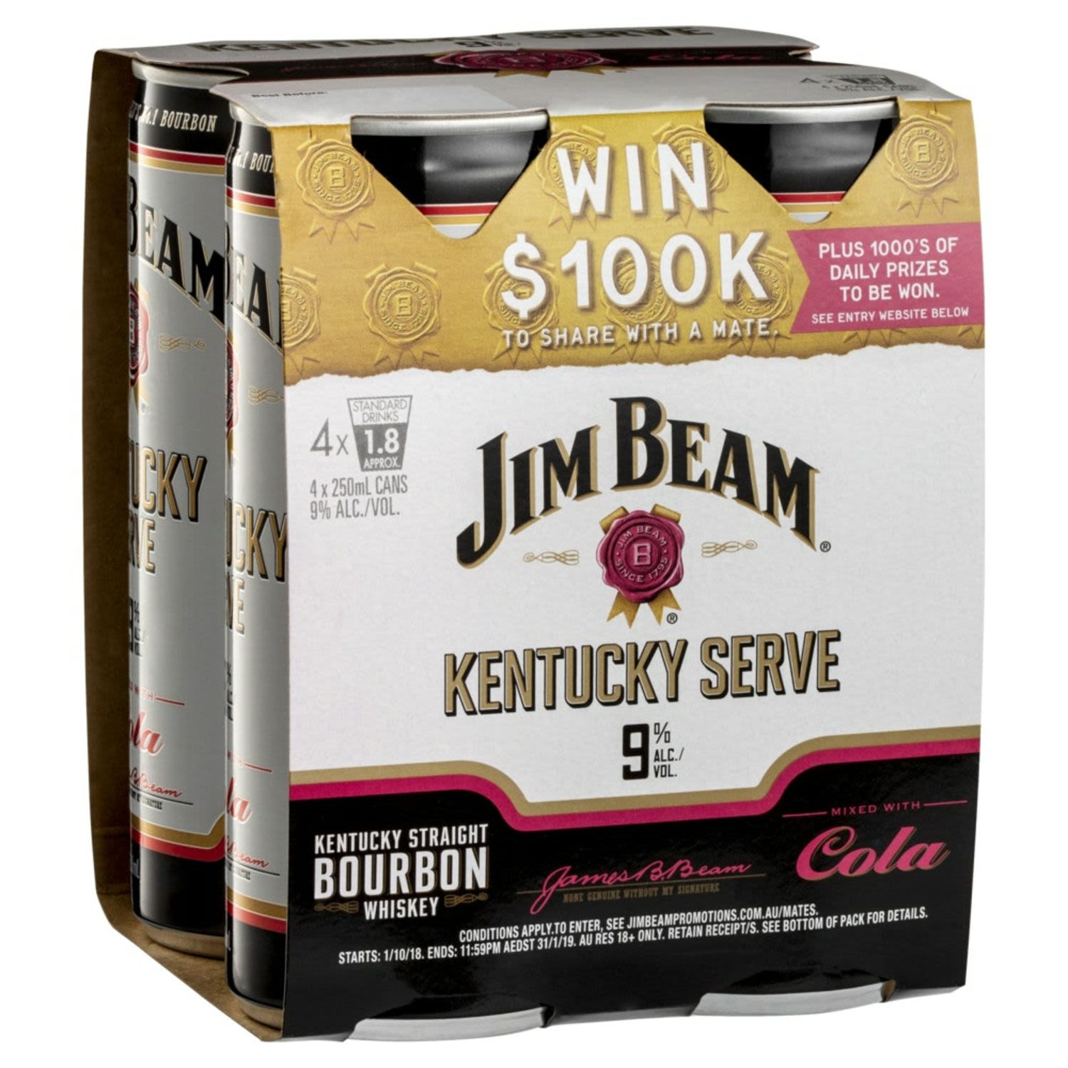 Jim Beam & Cola Kentucky Serve Can 250mL 4 Pack