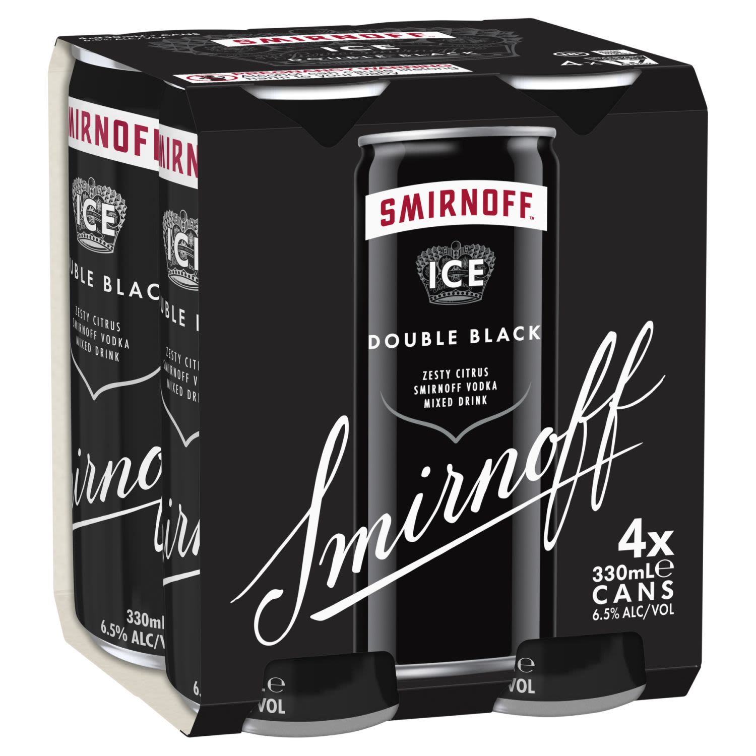 Smirnoff Double Black 6.5% Can 330mL 4 Pack