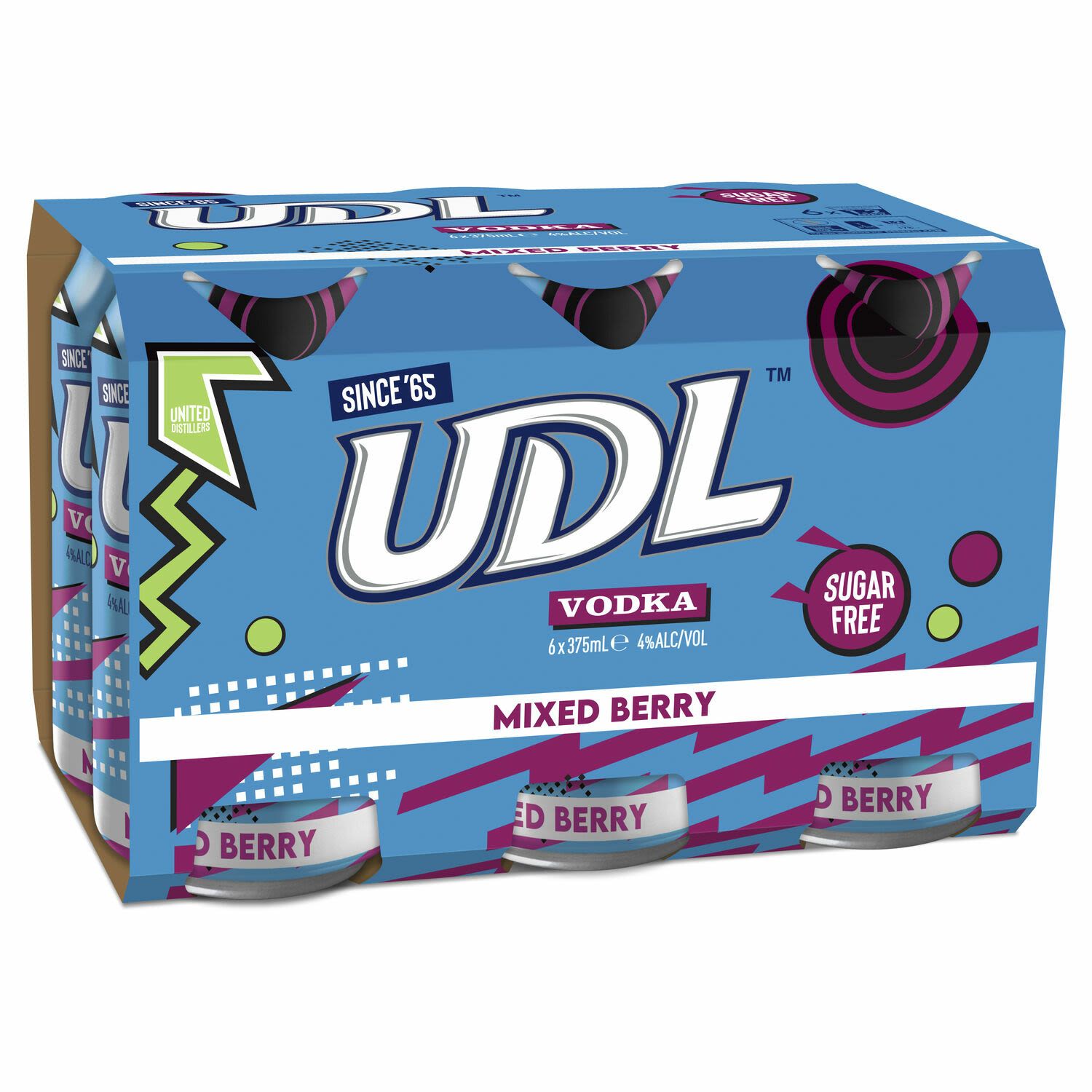 UDL Vodka & Mixed Berry No Sugar Can 375mL 6 Pack