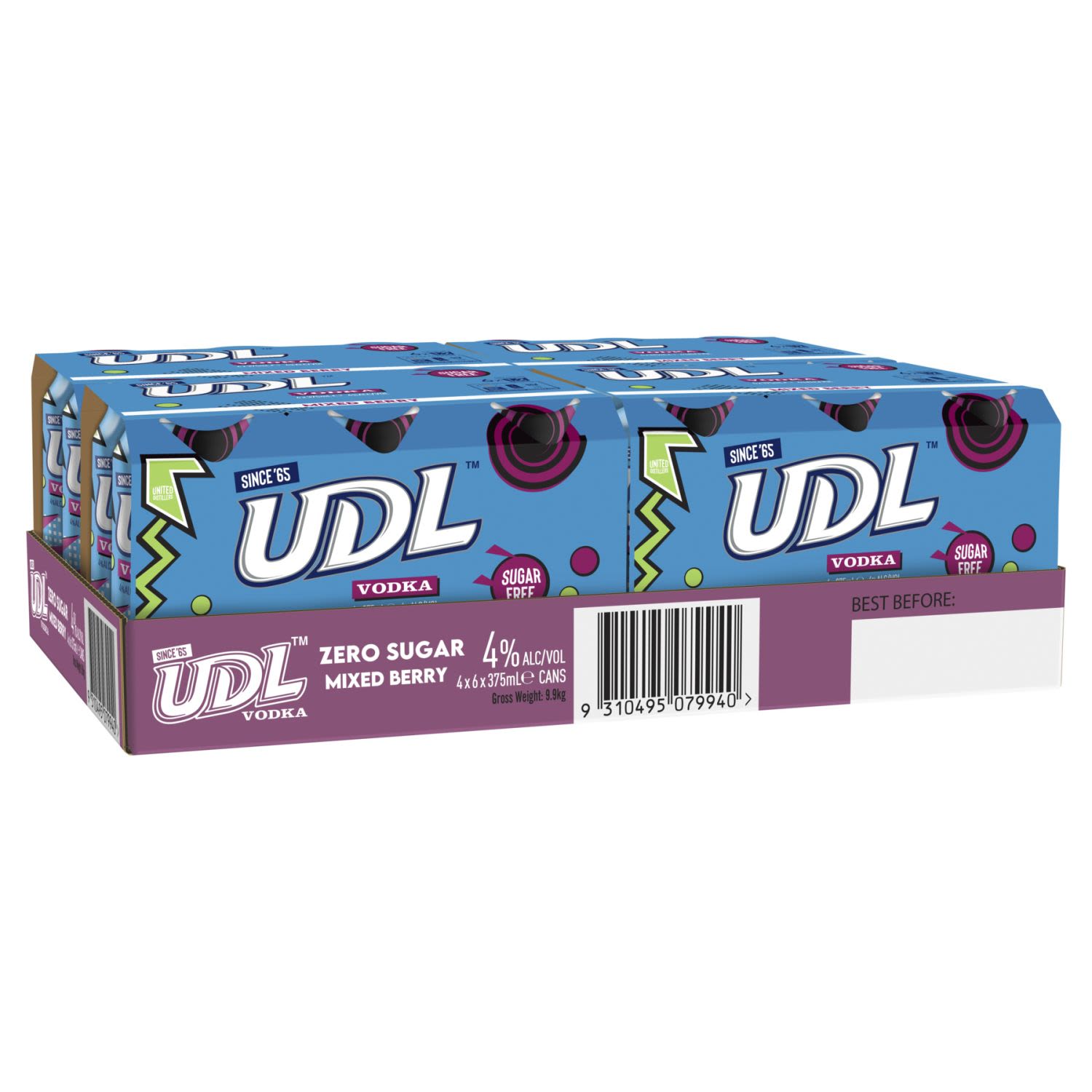 UDL Vodka & Mixed Berry Sugar Free 4% Can 375mL 24 Pack