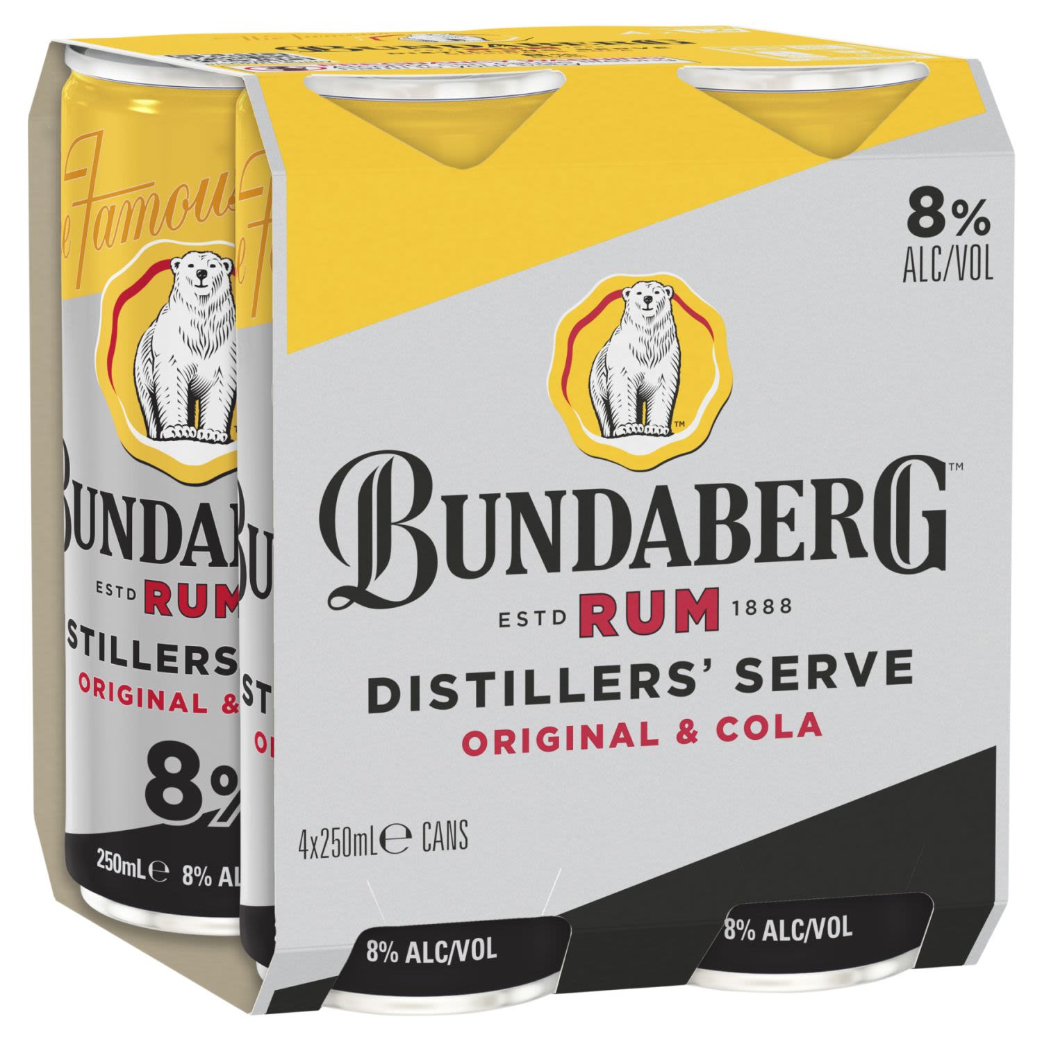 Bundaberg Rum & Cola 8% Can 250mL 4 Pack