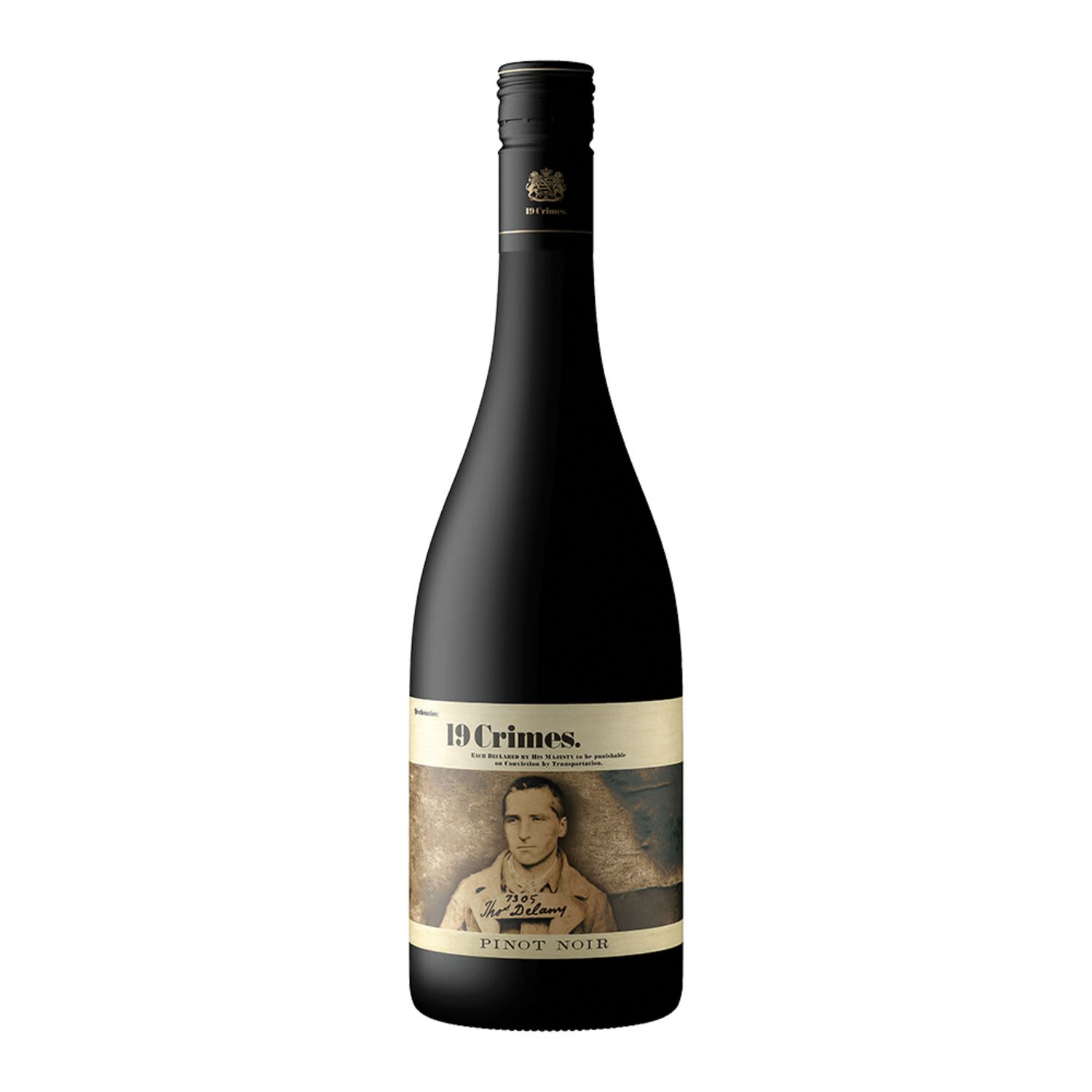 19 Crimes Pinot Noir - Medium bodied with soft, round tannins, cherry and strawberry fruit sweetness which complements the vanilla and spice oak undertones. All these elements combined create a well-balanced, enjoyable wine with a long finish.<br /> <br />Alcohol Volume: 13.50%<br /><br />Pack Format: 6 Pack<br /><br />Standard Drinks: 7.7</br /><br />Pack Type: Bottle<br /><br />Country of Origin: Australia<br /><br />Region: South Eastern Australia<br /><br />Vintage: Vintages Vary<br />