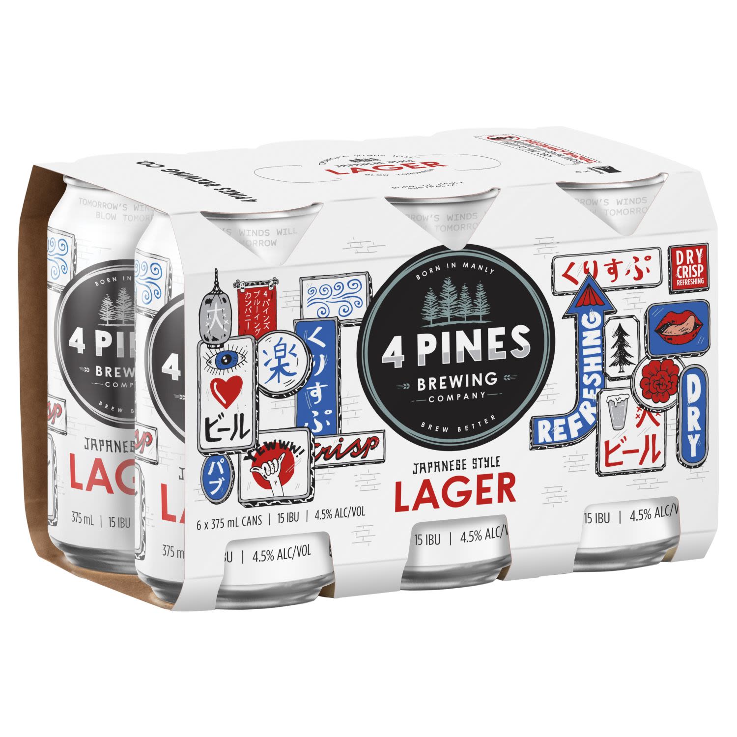 4 Pines Japanese Style Lager Can 375mL 6 Pack