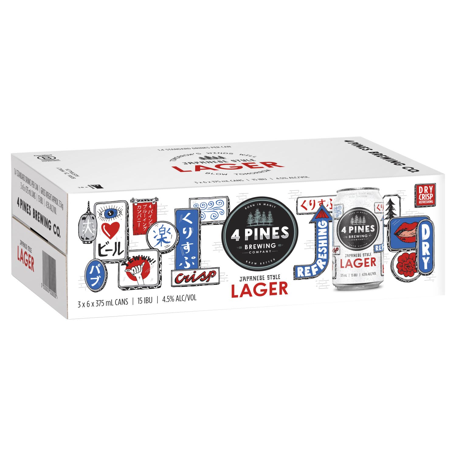 4 Pines Japanese Style Lager Can 375mL 18 Pack