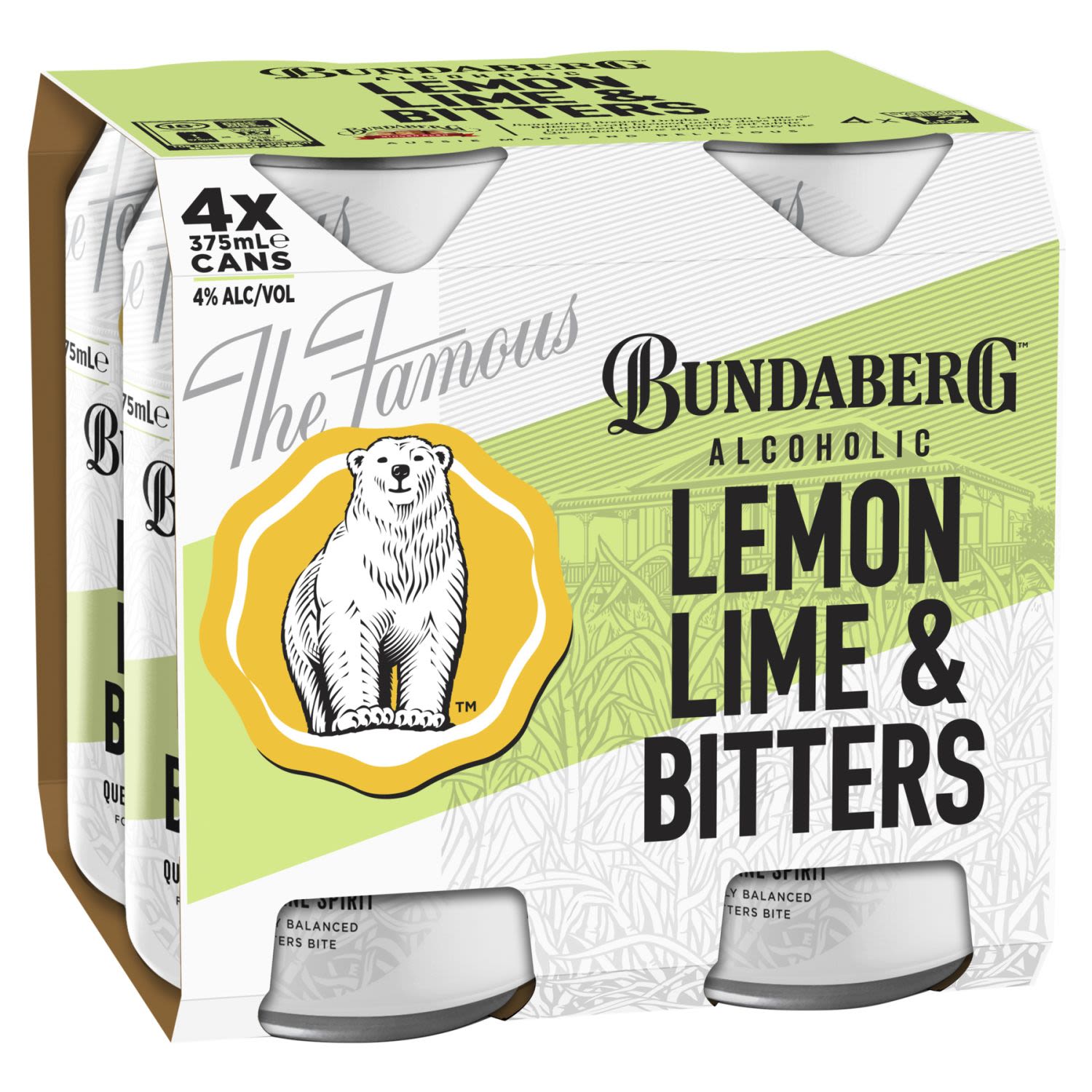 Bundaberg Alcoholic Lemon Lime Bitters Can 375mL 4 Pack