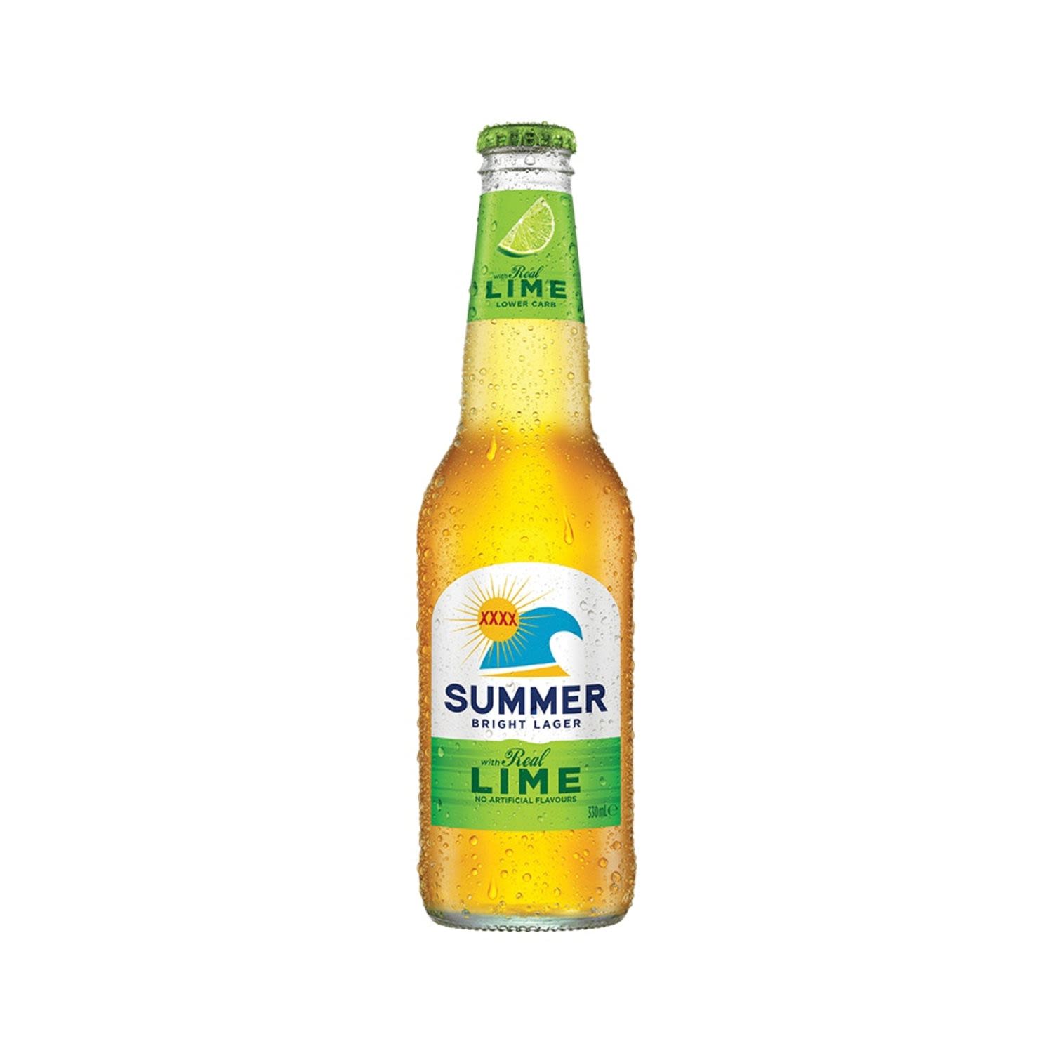 XXXX Summer Bright Lager with Natural Lime Bottle 330mL
