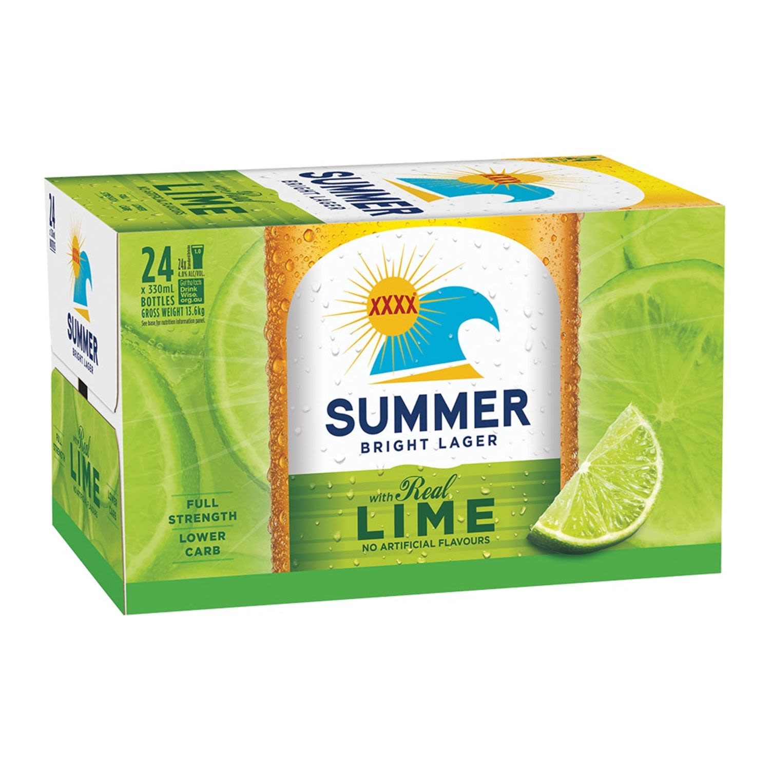 XXXX Summer Bright Lager with Natural Lime Bottle 330mL 24 Pack